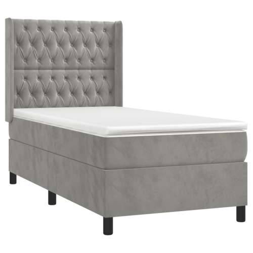 Krevet box spring s madracem LED svjetlosivi 100x200 cm baršun - Svjetlosiva 100 x 200 cm Dizajn s gumbima Cijena