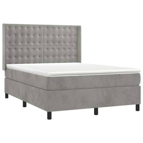 Krevet box spring s madracem LED svjetlosivi 140x200 cm baršun - Svjetlosiva 140 x 200 cm gumbi Cijena