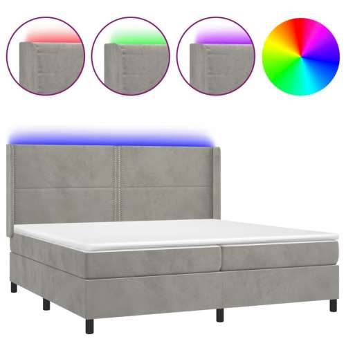 Krevet box spring s madracem LED svjetlosivi 200x200 cm baršun - Svjetlosiva 200 x 200 cm Obično s čavlima Cijena