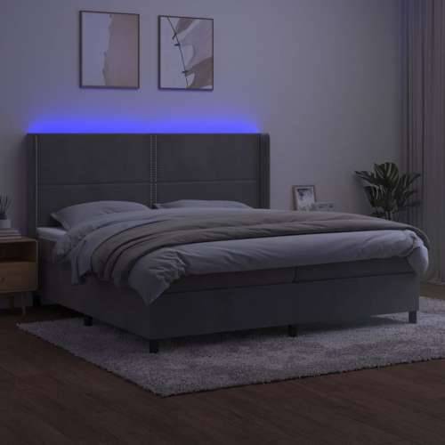 Krevet box spring s madracem LED svjetlosivi 200x200 cm baršun - Svjetlosiva 200 x 200 cm Obično s čavlima Cijena