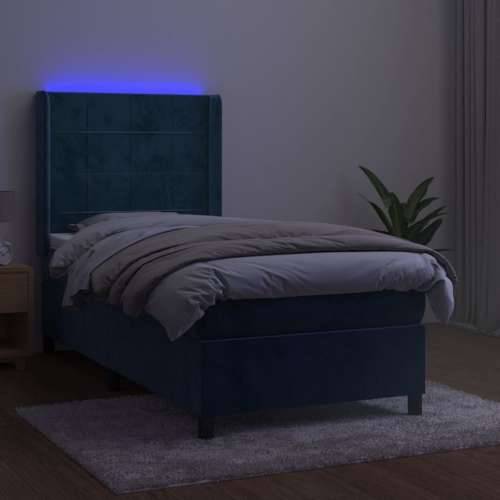 Krevet box spring s madracem LED tamnoplavi 90x190 cm baršun - Tamno plava 90 x 190 cm Blok s kvadratima Cijena
