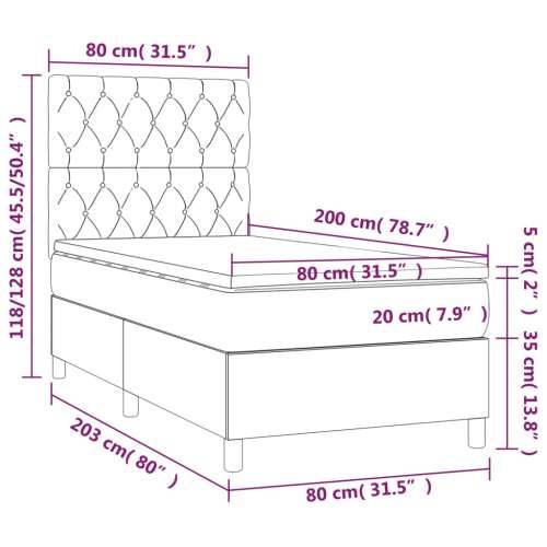 Krevet box spring s madracem LED smeđesivi 80 x 200 cm tkanina Cijena