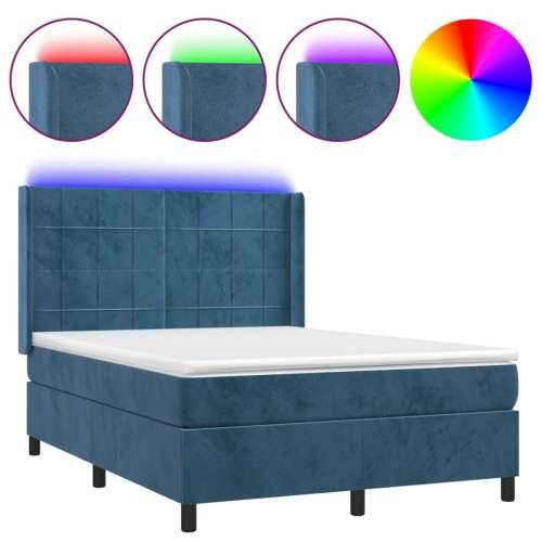 Krevet box spring s madracem LED tamnoplavi 140x190 cm baršun - Tamno plava 140 x 190 cm Blok s kvadratima Cijena