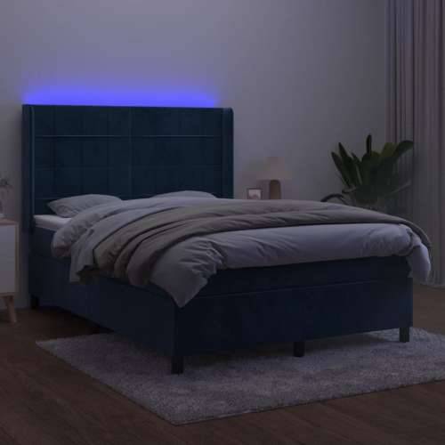 Krevet box spring s madracem LED tamnoplavi 140x190 cm baršun - Tamno plava 140 x 190 cm Blok s kvadratima Cijena