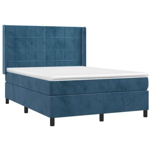 Krevet box spring s madracem LED tamnoplavi 140x190 cm baršun - Tamno plava 140 x 190 cm Blok s kvadratima Cijena