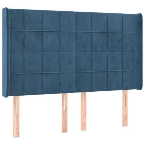 Krevet box spring s madracem LED tamnoplavi 140x190 cm baršun - Tamno plava 140 x 190 cm Blok s kvadratima Cijena