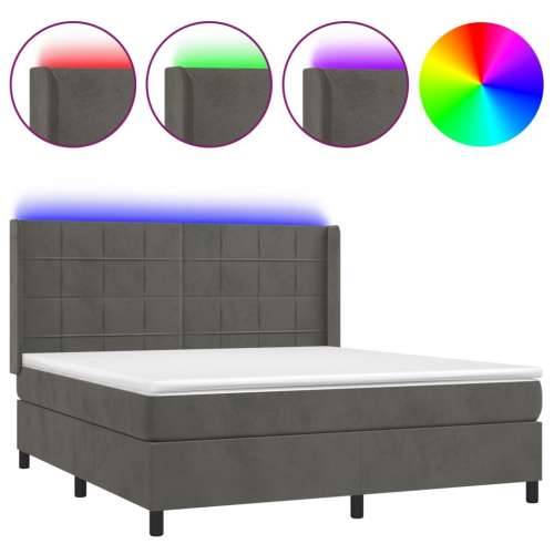 Krevet box spring s madracem LED tamnosivi 160x200 cm baršun - Tamno siva 160 x 200 cm Blok s kvadratima Cijena