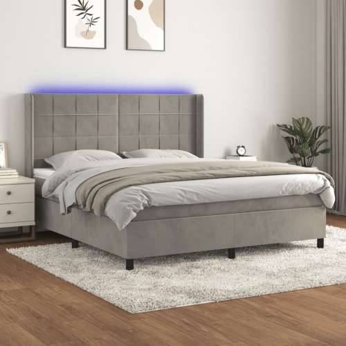 Krevet box spring s madracem LED svjetlosivi 180x200 cm baršun - Svjetlosiva 180 x 200 cm Blok s kvadratima Cijena