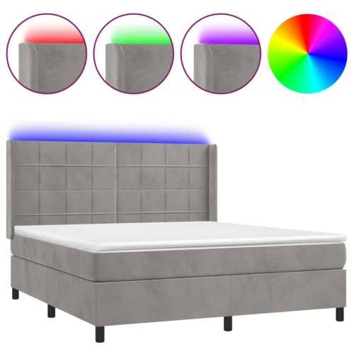 Krevet box spring s madracem LED svjetlosivi 180x200 cm baršun - Svjetlosiva 180 x 200 cm Blok s kvadratima Cijena
