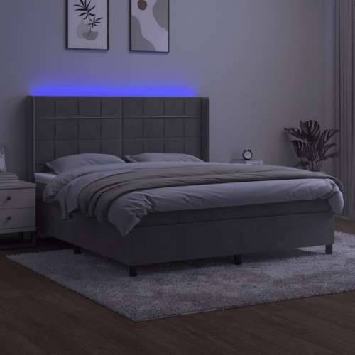 Krevet box spring s madracem LED svjetlosivi 180x200 cm baršun - Svjetlosiva 180 x 200 cm Blok s kvadratima Cijena