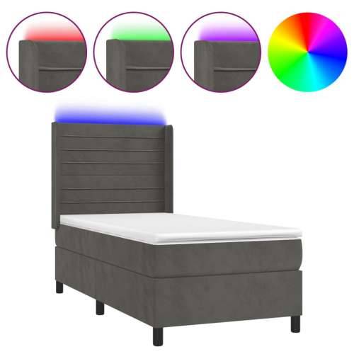 Krevet box spring s madracem LED tamnosivi 100x200 cm baršun - Tamno siva 100 x 200 cm vodoravne pruge Cijena