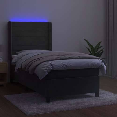 Krevet box spring s madracem LED tamnosivi 100x200 cm baršun - Tamno siva 100 x 200 cm vodoravne pruge Cijena