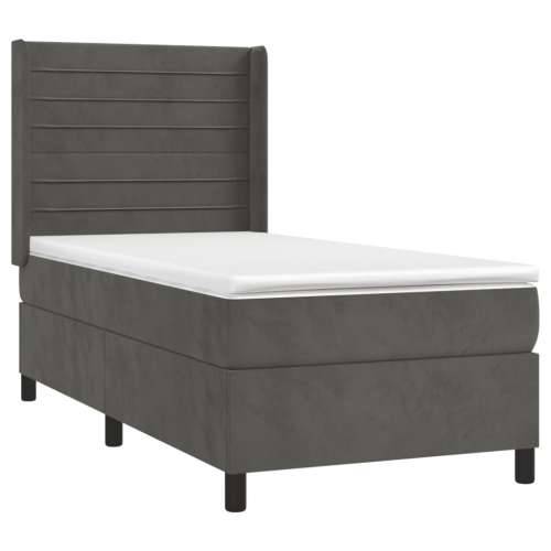 Krevet box spring s madracem LED tamnosivi 100x200 cm baršun - Tamno siva 100 x 200 cm vodoravne pruge Cijena