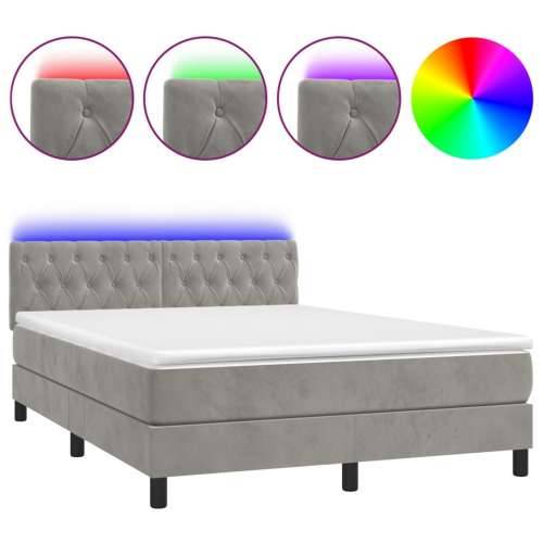 Krevet box spring s madracem LED svjetlosivi 140x200 cm baršun - Svjetlosiva 140 x 200 cm Dizajn s gumbima Cijena
