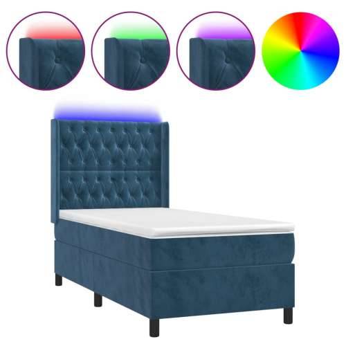 Krevet box spring s madracem LED tamnoplavi 90x190 cm baršun - Tamno plava 90 x 190 cm Dizajn s gumbima Cijena