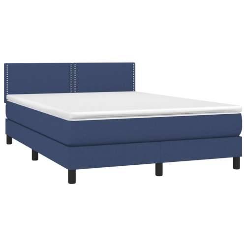 Krevet box spring s madracem LED plavi 140x200 cm od tkanine - Plava 140 x 200 cm Obično s čavlima Cijena