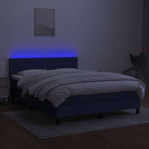 Krevet box spring s madracem LED plavi 140x200 cm od tkanine - Plava 140 x 200 cm Obično s čavlima Cijena