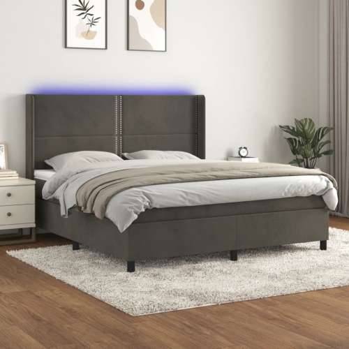 Krevet box spring s madracem LED tamnosivi 180x200 cm baršun - Tamno siva 180 x 200 cm Obično s čavlima Cijena