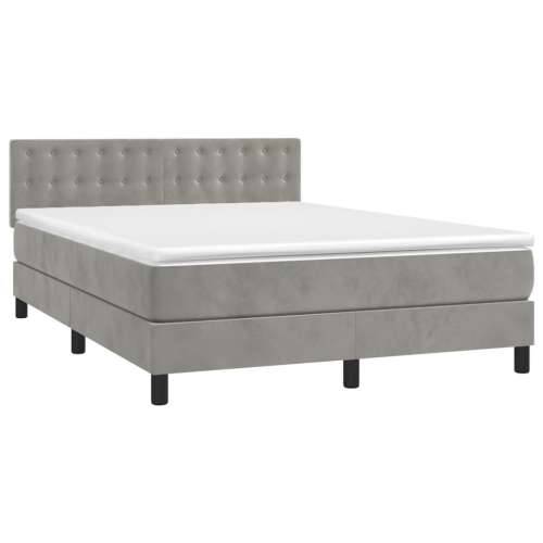 Krevet box spring s madracem LED svjetlosivi 140x200 cm baršun - Svjetlosiva 140 x 200 cm gumbi Cijena