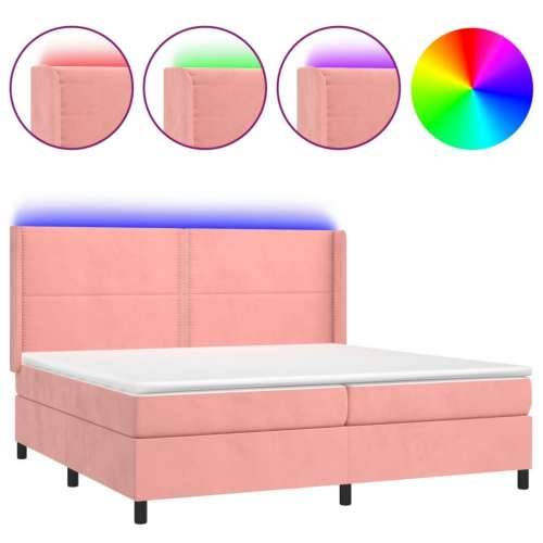 Krevet box spring s madracem LED ružičasti 200x200cm baršunasti - Ružičasta 200 x 200 cm Obično s čavlima Cijena