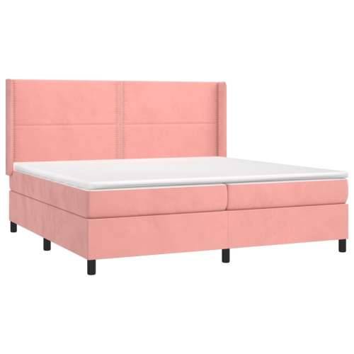 Krevet box spring s madracem LED ružičasti 200x200cm baršunasti - Ružičasta 200 x 200 cm Obično s čavlima Cijena