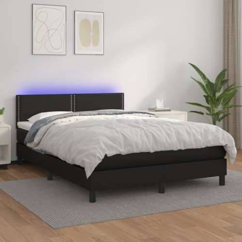 Krevet box spring s madracem LED crni 140x200cm od umjetne kože Cijena