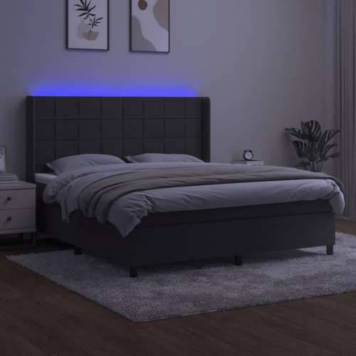 Krevet box spring s madracem LED tamnosivi 180x200 cm baršun - Tamno siva 180 x 200 cm Blok s kvadratima Cijena