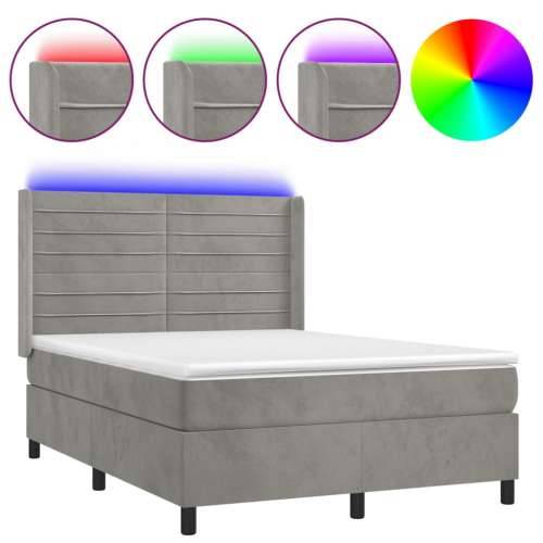 Krevet box spring s madracem LED svjetlosivi 140x200 cm baršun - Svjetlosiva 140 x 200 cm vodoravne pruge Cijena