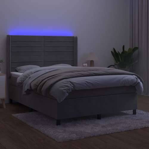 Krevet box spring s madracem LED svjetlosivi 140x200 cm baršun - Svjetlosiva 140 x 200 cm vodoravne pruge Cijena