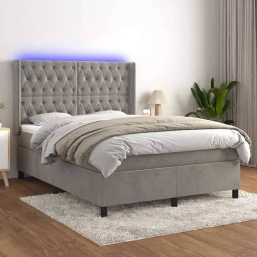 Krevet box spring s madracem LED svjetlosivi 140x200 cm baršun - Svjetlosiva 140 x 200 cm Dizajn s gumbima Cijena