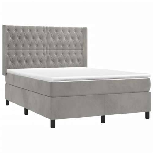 Krevet box spring s madracem LED svjetlosivi 140x200 cm baršun - Svjetlosiva 140 x 200 cm Dizajn s gumbima Cijena
