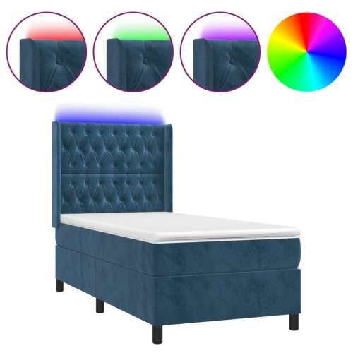 Krevet box spring s madracem LED tamnoplavi 100x200 cm baršun - Tamno plava 100 x 200 cm Dizajn s gumbima Cijena