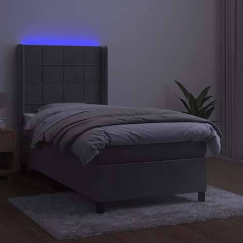 Krevet box spring s madracem LED svjetlosivi 90x190 cm baršun - Svjetlosiva 90 x 190 cm Blok s kvadratima Cijena