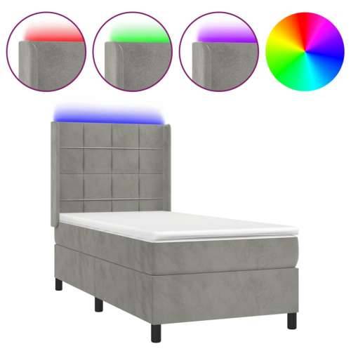 Krevet box spring s madracem LED svjetlosivi 100x200 cm baršun - Svjetlosiva 100 x 200 cm Blok s kvadratima Cijena