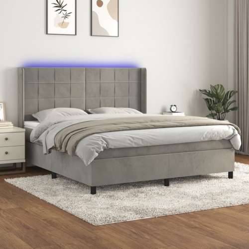 Krevet box spring s madracem LED svjetlosivi 160x200 cm baršun - Svjetlosiva 160 x 200 cm Blok s kvadratima Cijena