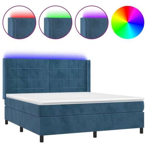 Krevet box spring s madracem LED tamnoplavi 160x200 cm baršun - Tamno plava 160 x 200 cm Blok s kvadratima Cijena