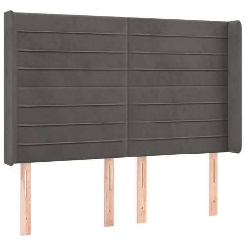 Krevet box spring s madracem LED tamnosivi 140x190 cm baršun - Tamno siva 140 x 190 cm vodoravne pruge Cijena