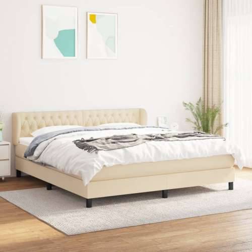 Krevet s oprugama i madracem krem 180x200 cm od tkanine - Krema 180 x 200 cm Dizajn s gumbima Cijena