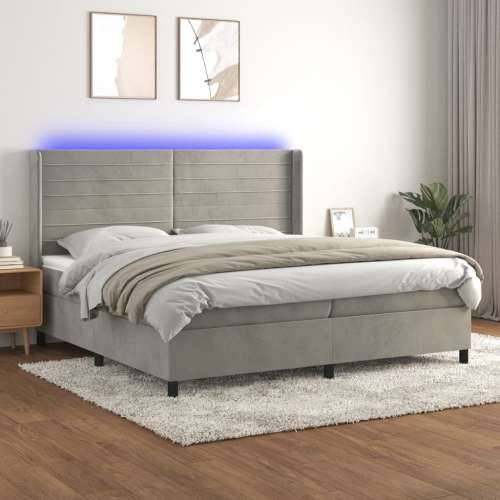 Krevet box spring s madracem LED svjetlosivi 200x200 cm baršun - Svjetlosiva 200 x 200 cm vodoravne pruge Cijena