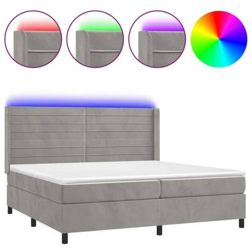 Krevet box spring s madracem LED svjetlosivi 200x200 cm baršun - Svjetlosiva 200 x 200 cm vodoravne pruge Cijena