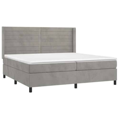 Krevet box spring s madracem LED svjetlosivi 200x200 cm baršun - Svjetlosiva 200 x 200 cm vodoravne pruge Cijena
