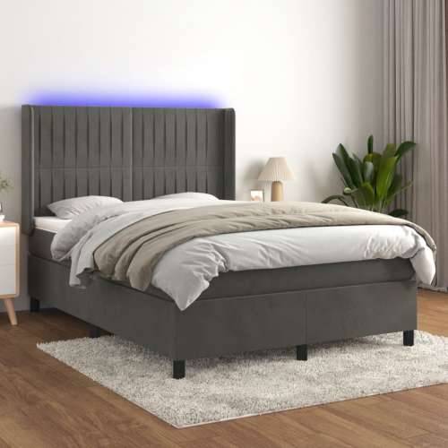 Krevet box spring s madracem LED tamnosivi 140x190 cm baršun - Tamno siva 140 x 190 cm Okomite pruge Cijena