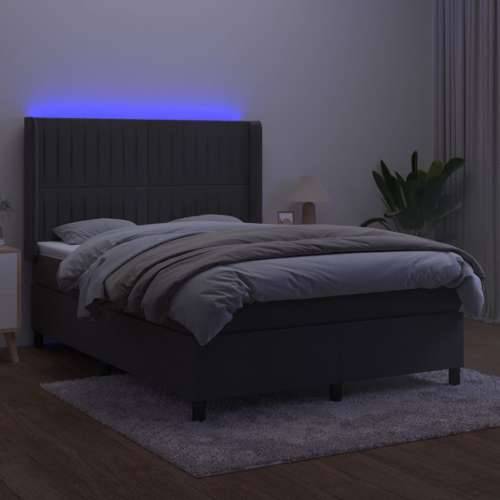 Krevet box spring s madracem LED tamnosivi 140x190 cm baršun - Tamno siva 140 x 190 cm Okomite pruge Cijena