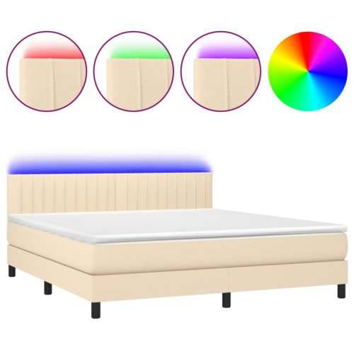 Krevet box spring s madracem LED krem 180x200 cm od tkanine - Krema 180 x 200 cm Okomite pruge Cijena