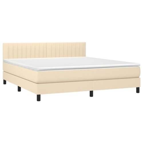Krevet box spring s madracem LED krem 180x200 cm od tkanine - Krema 180 x 200 cm Okomite pruge Cijena