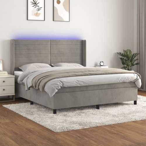 Krevet box spring s madracem LED svjetlosivi 160x200 cm baršun  - Svjetlosiva 160 x 200 cm vodoravne pruge Cijena