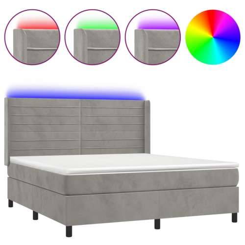 Krevet box spring s madracem LED svjetlosivi 160x200 cm baršun  - Svjetlosiva 160 x 200 cm vodoravne pruge Cijena