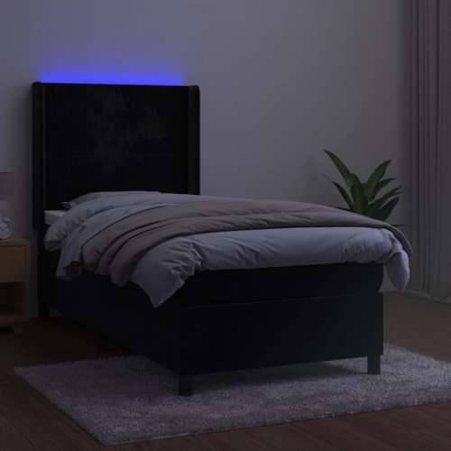 Krevet box spring s madracem LED crni 90x190 cm baršun - Crna 90 x 190 cm Okomite pruge Cijena