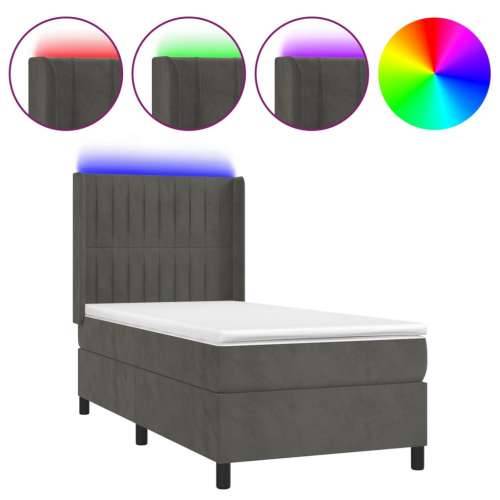 Krevet box spring s madracem LED tamnosivi 90x200 cm baršun - Tamno siva 90 x 200 cm Okomite pruge Cijena