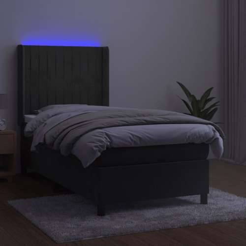 Krevet box spring s madracem LED tamnosivi 90x200 cm baršun - Tamno siva 90 x 200 cm Okomite pruge Cijena